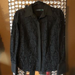 Lauren Ralph Lauren Black Lace Button-Up Shirt (S)